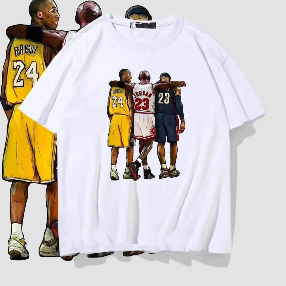 Kobe Bryant Summer Short-Sleeved T-Shirt Lebron James Design Big Three Basketball Group Photo Back View Unisex Fashion Tee