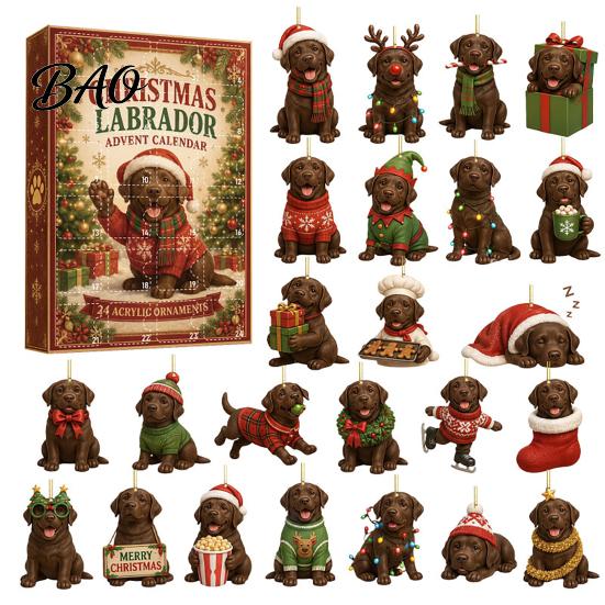 Christmas Countdown Ornaments 24 Days Advent Calendar 2026, 2D Acrylic Reading Cats/Dogs/Forest Animals Tree Decor Ornament Calendar, Cute Pet