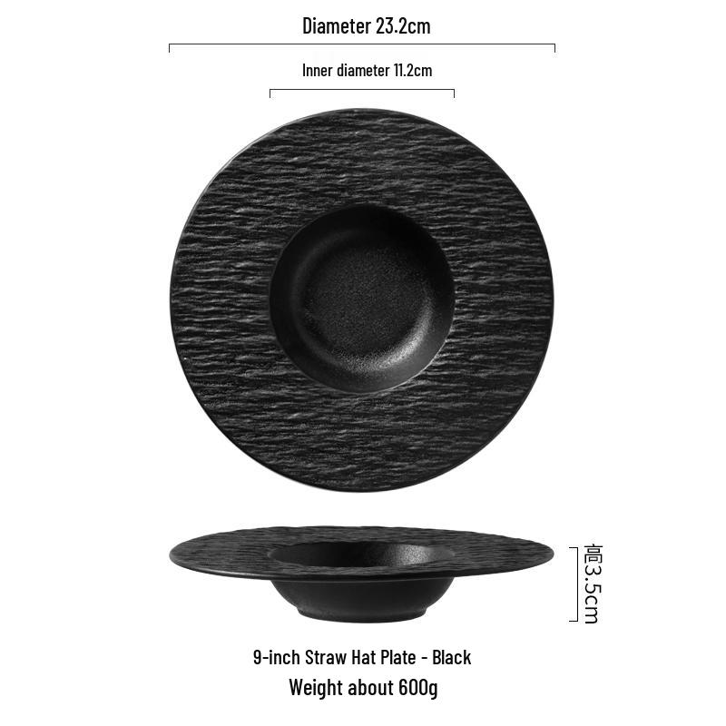 Rock Texture Ceramic Plate – Western & Japanese Style for Pasta, Salad, Soup, and More