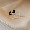 Cute Korean Earrings Heart Bling Zircon Vintage Dark Blue Versatile Gold Color Earring for Women Fashion Jewelry Gift
