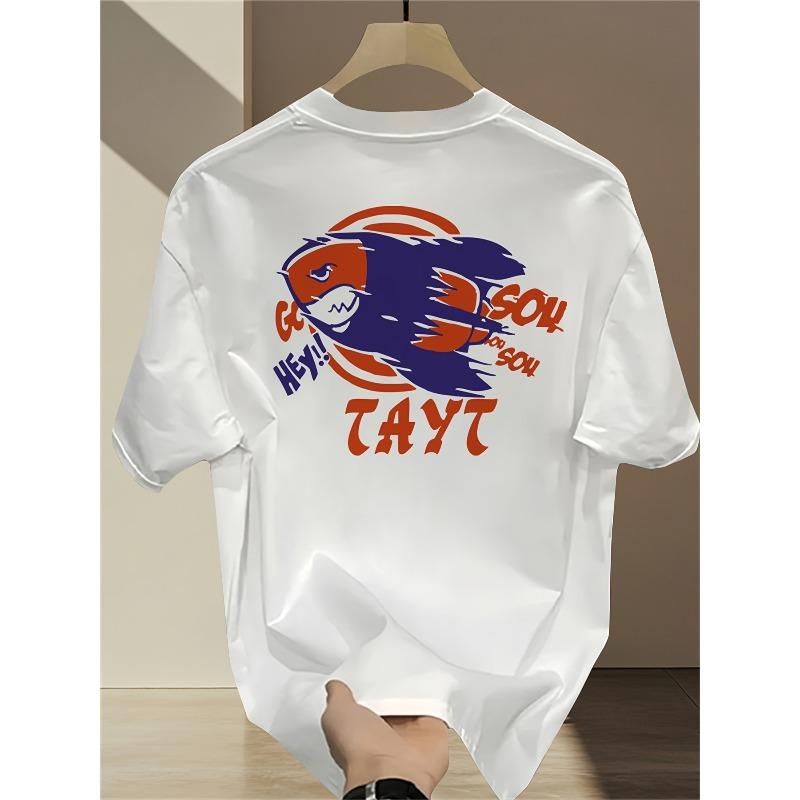 Heavyweight Pure Trendy Print Short-Sleeve T-Shirt for Men, New Summer Collection In Large Sizes, Versatile Casual Top