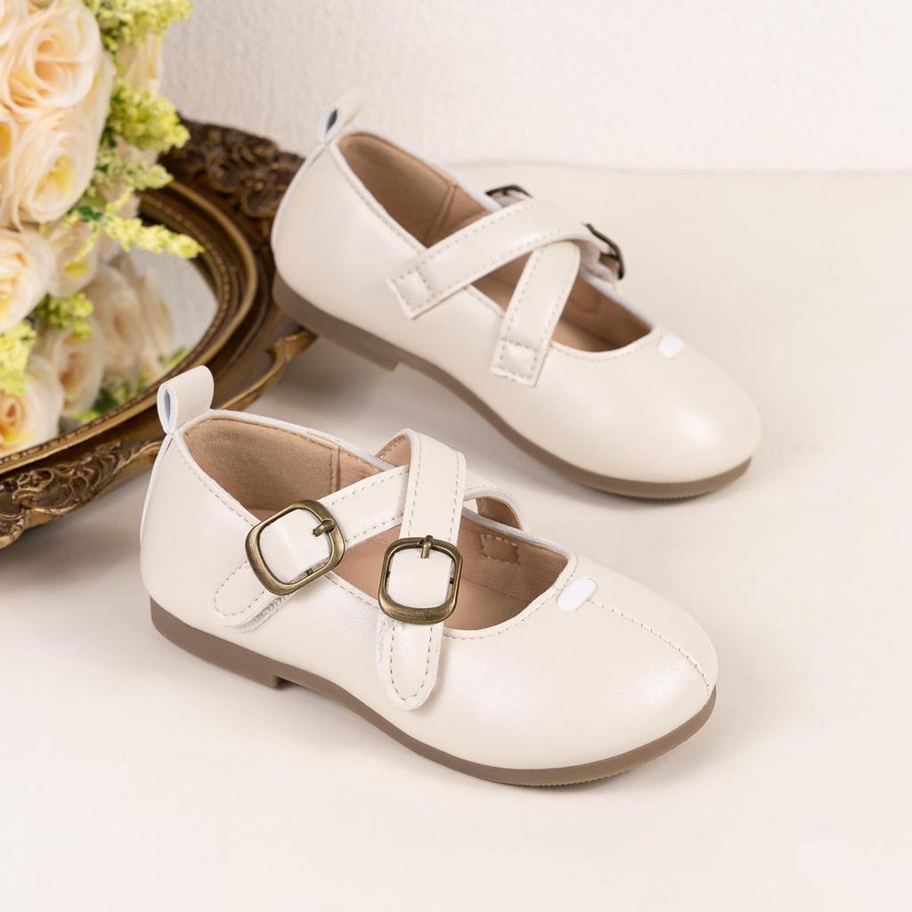 2025 Girls' Retro Princess Cross Strap Soft Sole Leather Shoes