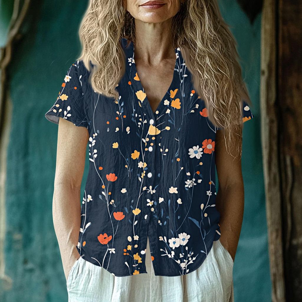 Women's Casual V-neck Short Sleeved Top, Printing T-shirt Shirt