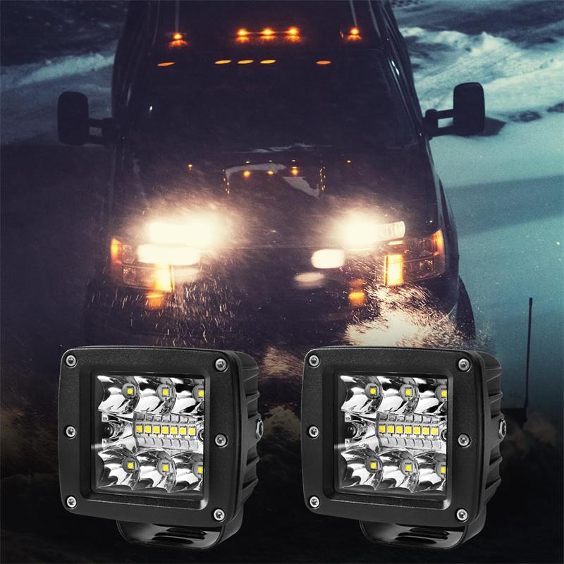 2Pcs Auto Led Light Bar 3Inch Work Light Amber White Strobe Led Pods Drl 12 24V For Jeep Tractors Boat 4X4 Truck Fog Lamp