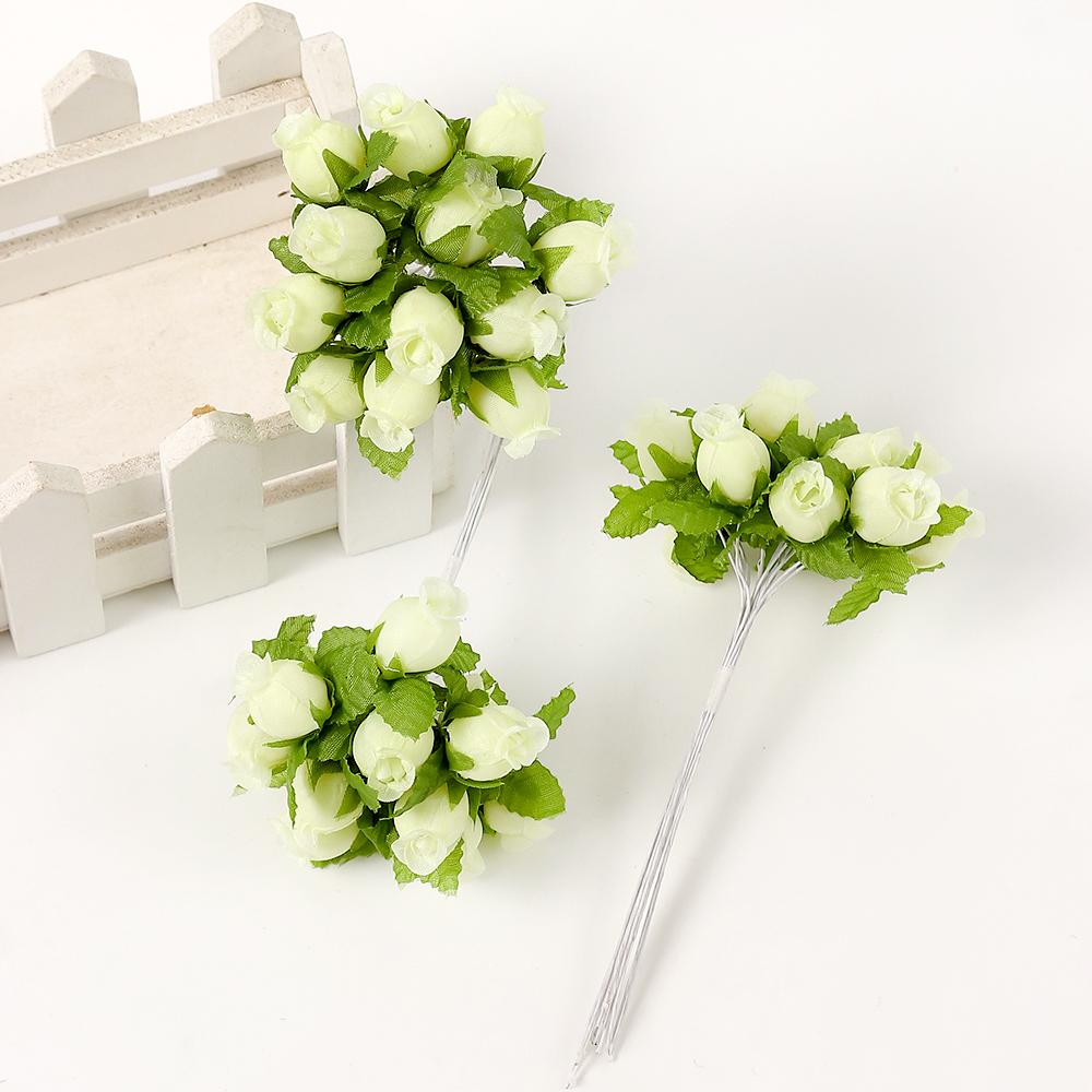 12PCs/lot Mini Artificial Rose Flowers Bouquet Silk Fake Flowers For Home Decor Wedding Decoration Craft Wreath Gift Accessories