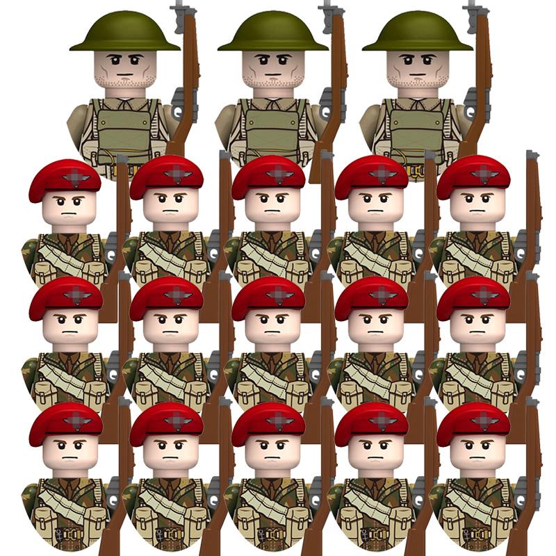 Детские игрушки Вторая мировая война Миниатюрные военные солдаты Модель Парашютист Армия Специальные Воздушно-десантные Силы Вооружение Костюмы Строительные блоки