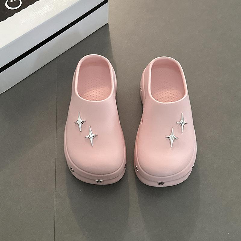 Fashion retro niche rivet cool slippers women's summer thick bottom small fashion metal bag head slippers