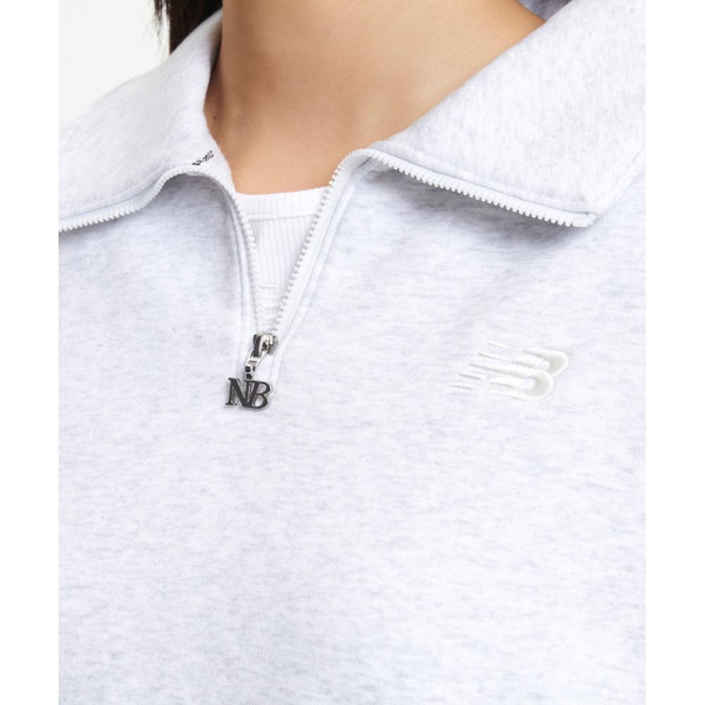 New Balance Nbnce4w912 Women Essential Brushed Half Zip Up Sweatshirt  Light Gray 