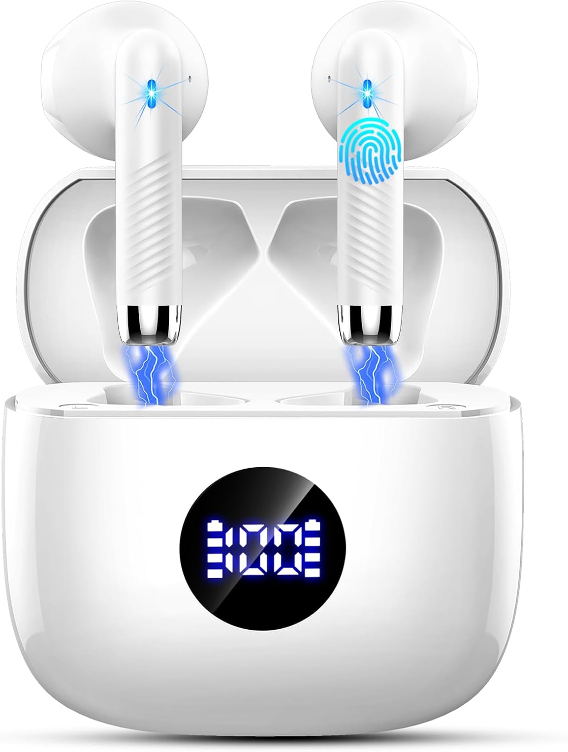 

Беспроводные наушники, Bluetooth 5.4 наушники HiFi стерео, внутриканальные наушники с 4 шумоподавляющими микрофонами ENC, 40H воспроизведение вкладышей со светодиодным дисплеем белый