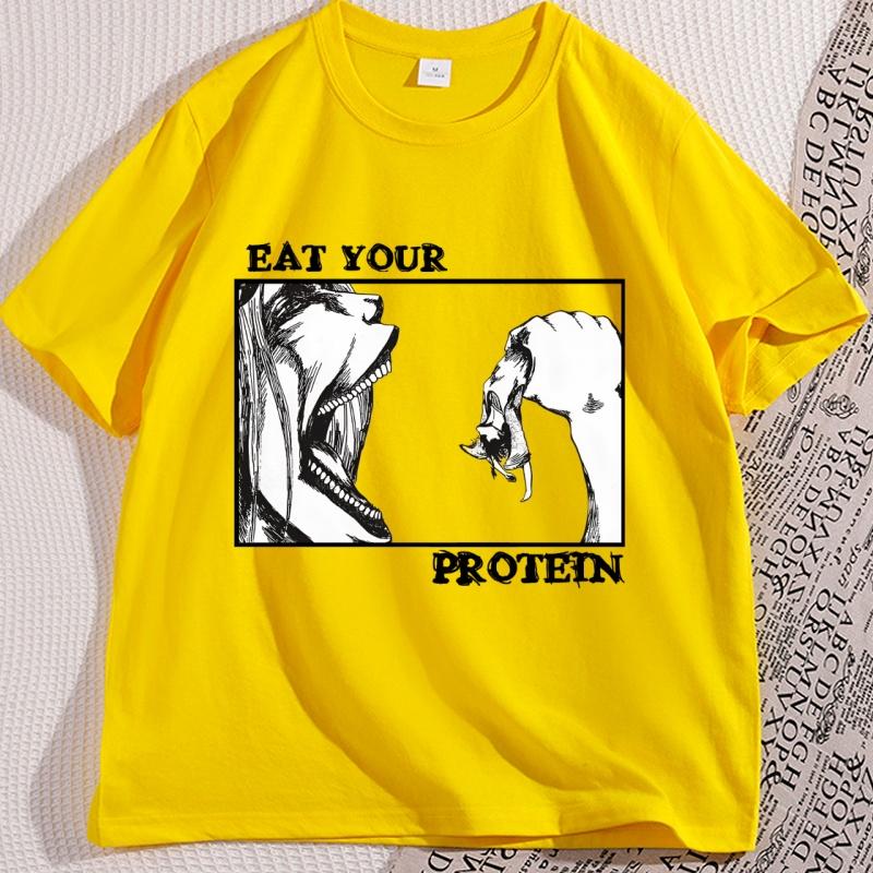 

Eat Your Protein Anime TShirt for Unisex Women Casual Soft Oneck Short Sleeve Tshirt Unisex Clothing Y2k Streetwear Ropa Hombre 3XL