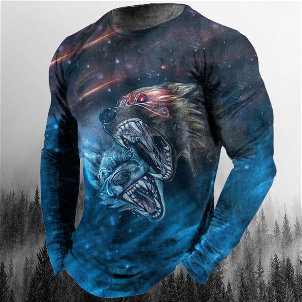 Men'S Fashion T-Shirt Animal Avatar 3D Digital Printing Trend Cool Long Sleeve Crew Neck T-Shirt