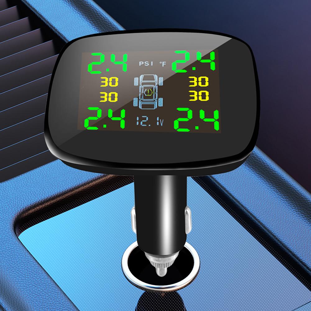 Accendisigari Monitor Temperatura Pneumatici TPMS Universale con 4 Sensori USB Tipo-C Sistema di Allarme Pressione Pneumatici Auto