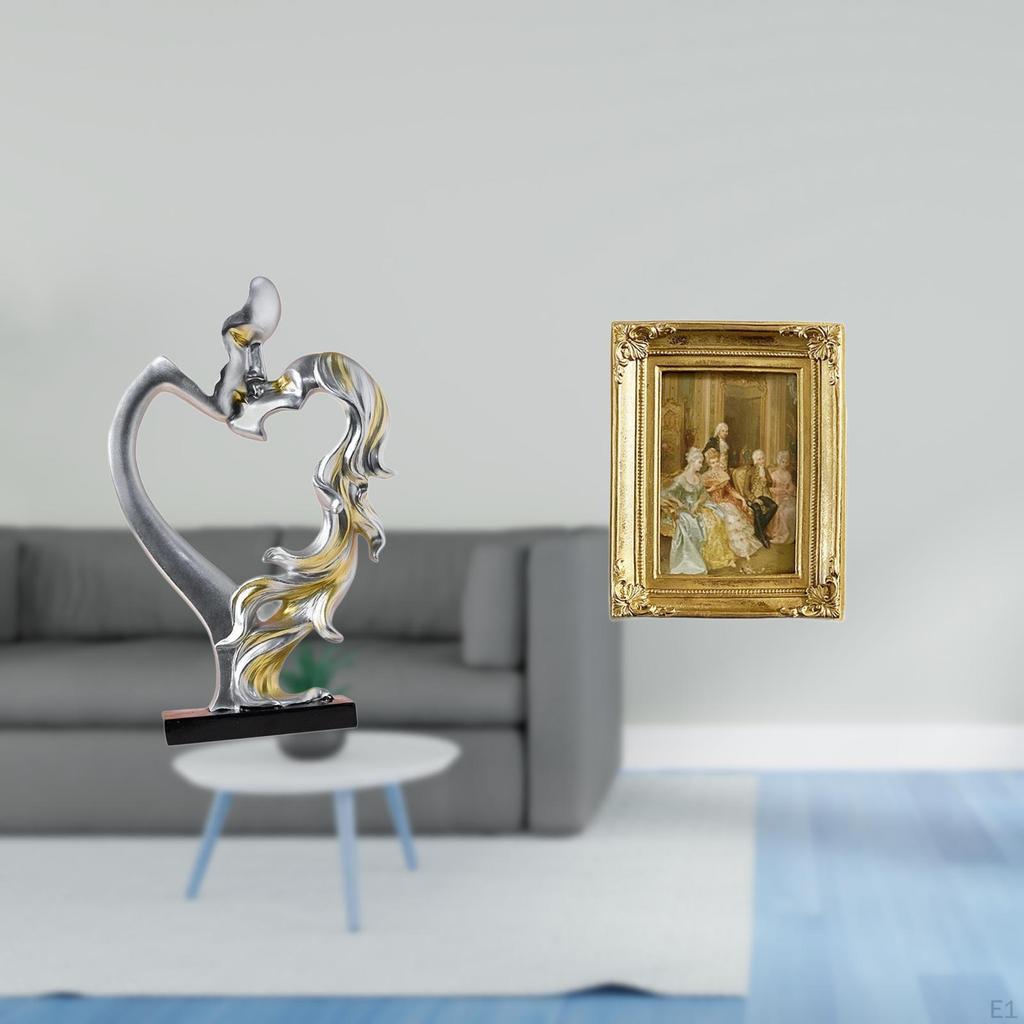 Romantic Couple Figurine with Resin Photo Frame Collectible Desktop Ornament for Bedroom Wedding