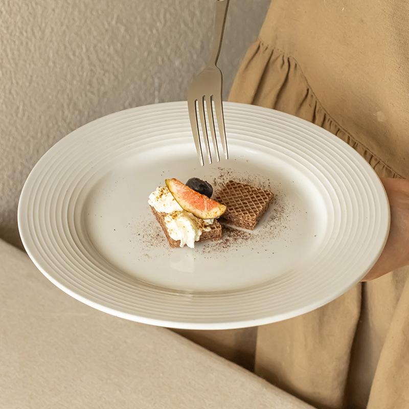 Premium Threaded Flat Plate Tableware Simple Ceramic Plate Western Food Plate Pasta Plate Household Vegetable Plate Hotel Plate