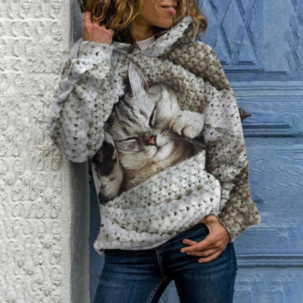 Lovely Cute Cat 3d Print Hoodie Women Fashion Oversized Women Hoodies Sweats Coat Girl Hooded Sweats Pullover Women's Clothing