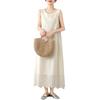 Summer New Large-size Literary Solid Color Hollow Medium and Long Casual Vacation Sleeveless Dress Women