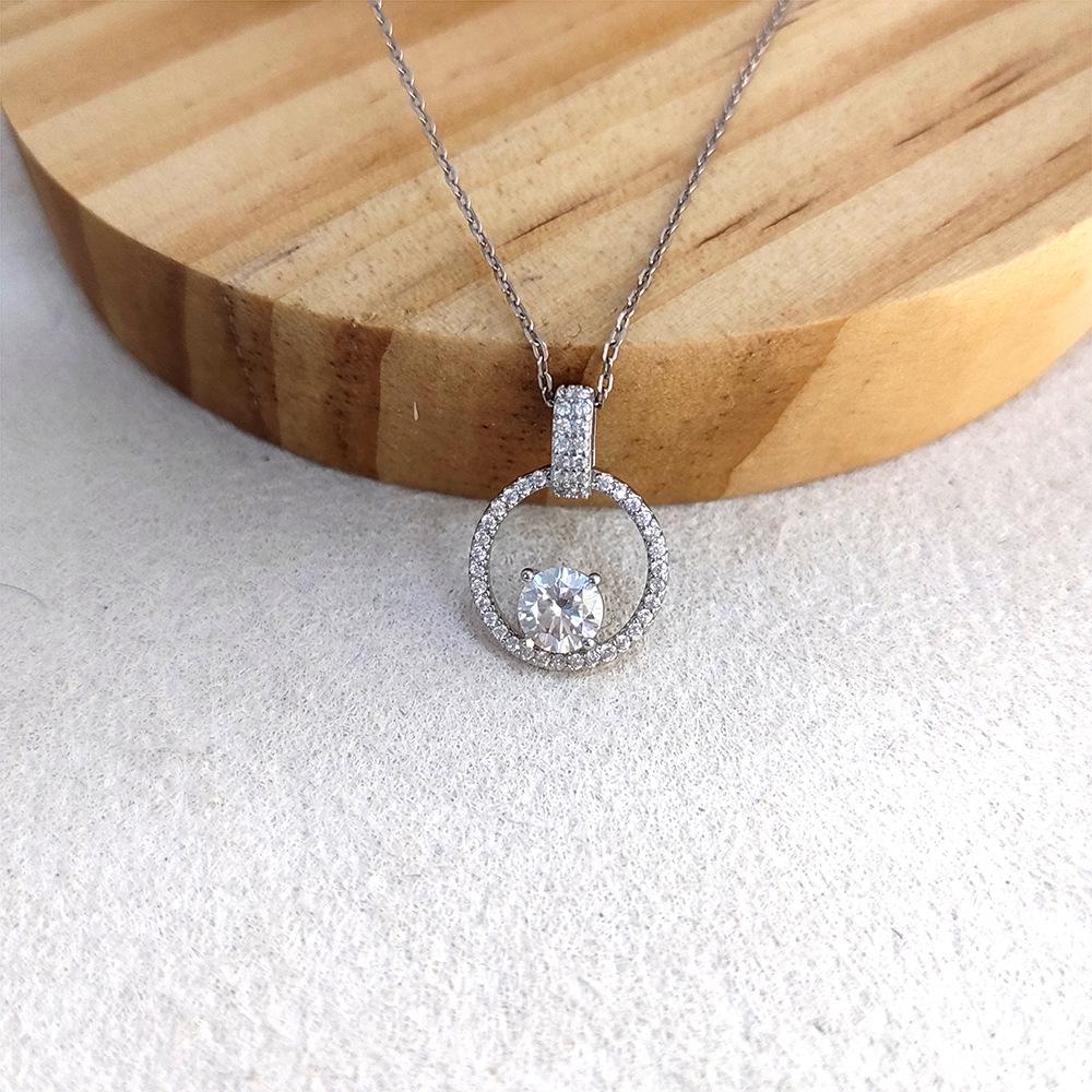 S925 Sterling Silver Moissanite Necklace for Women - Round Pendant, Trendy Clavicle Chain, Niche Design Jewelry