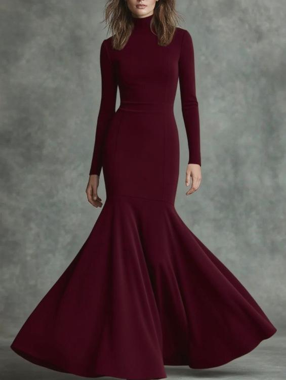 

2025 European High-End Autumn/Winter Fishtail Long Dress Triple Extra Large вино красного
