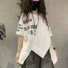 Summer Streetwear Letter Printing Irregular Zipper Tees Ladies Round Neck Loose Casual All-match Pullovers Ladies's T-shirt