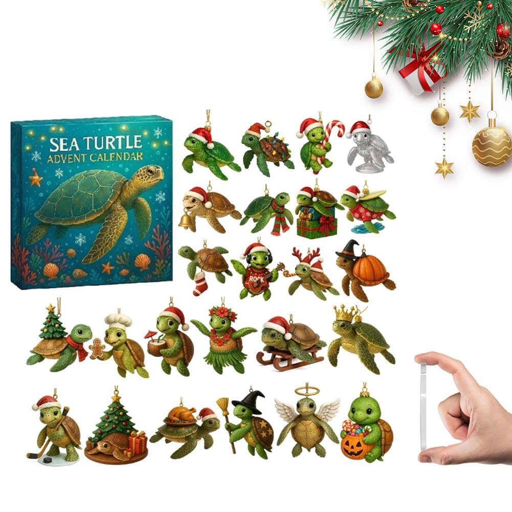 2D Acryl Seeglas Meeresleben Weihnachts-Adventskalender, 24 Tage Ozean-Themen Tiere Schildkröten Weihnachts-Countdown-Kalender