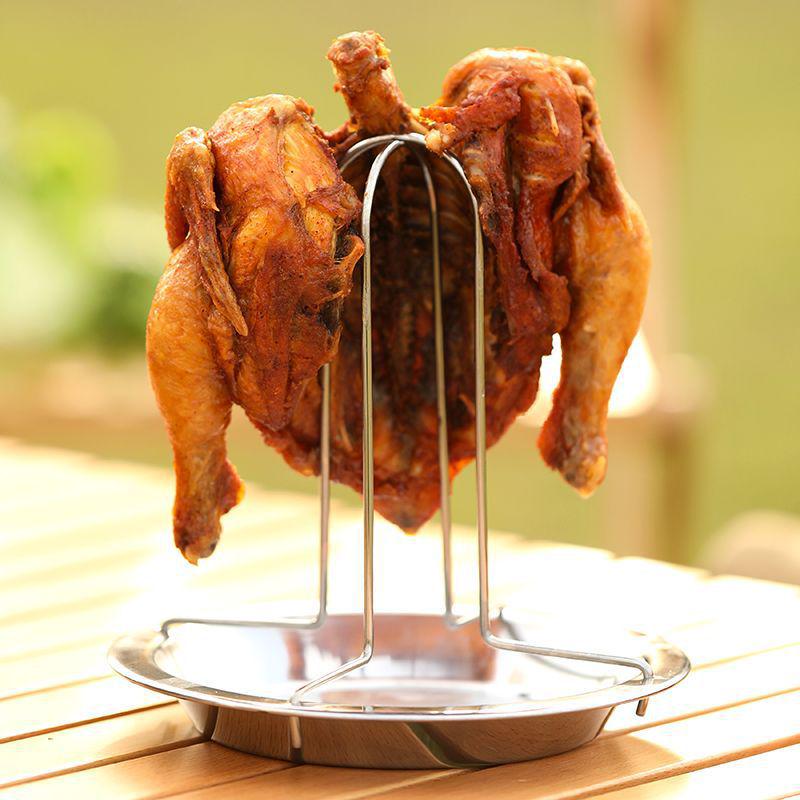 Stainless Steel Uncoated Chicken Roasting Rack with Base for Home, Hotel, and Restaurant.