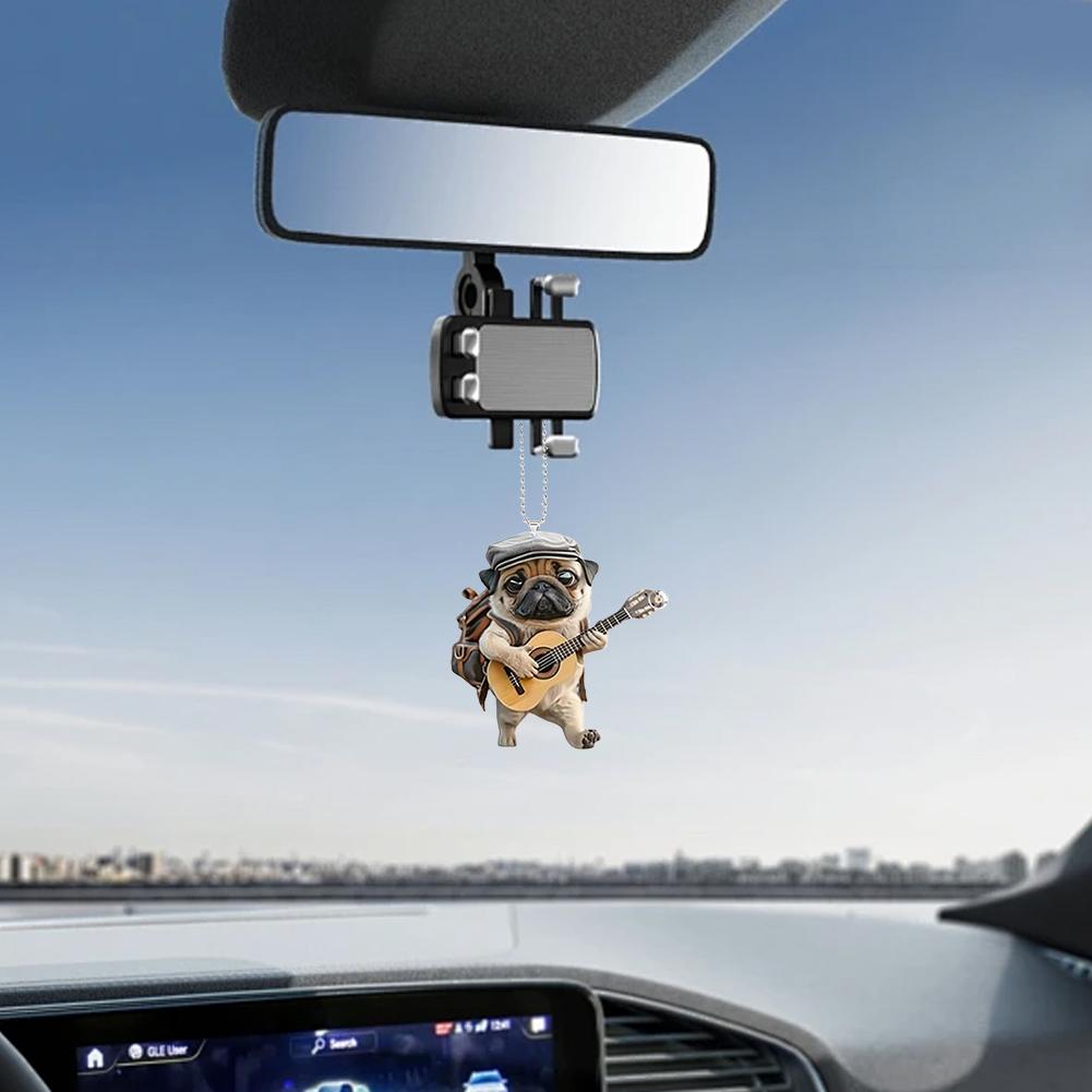 Adorable Pug Acrylic Car Rearview Mirror Accessories 2D Cute Puppy Pendant Ornaments Keychain Charms For Car Backpacks Decor