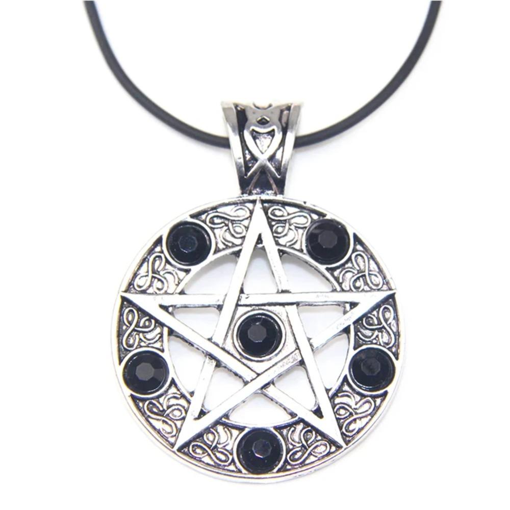 ZRM Vintage Supernatural Lucifer Satan Witch Protect Star Amulet Pentagram Pendant Necklace for Men Women