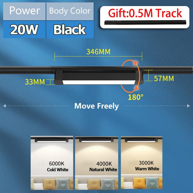 

Світлодіодний трековий світильник 85-265 В Набір точкових трекових світильників з прожектором на рейку 0,5 М 10/20 Вт Прожектор внутрішнього освітлення для кухонного магазину 20W Natural White чорний