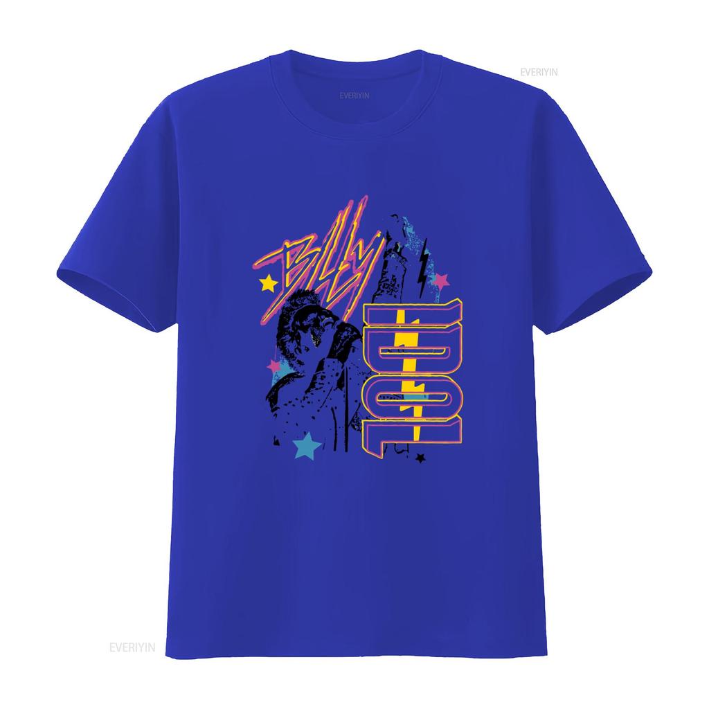Billy Idol Bolt From The Blue Neon Punk Rock Concert Tour Merch Mens T Shirt Vintage Washed Breathable Top For Everyday Wear