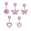 Fashion Pink Heart Butterfly Belly Button Ring For Women Girls Cute Stainless Steel Zircon Navel Ring Body Piercing Jewelry Gift