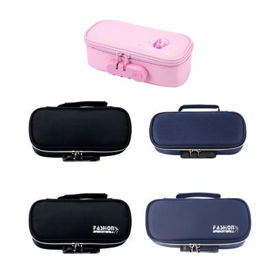 High Capacity Pencil Case with Combination Lock 4 Section Canvas Pencil Case Pen Bag Travel Cosmetic Bag 21.5x7x11cm