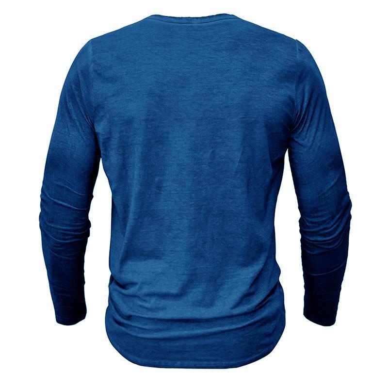 Herren Unifarbenes Henley-Shirt Langarm Lässig Knopfleiste Oberteil