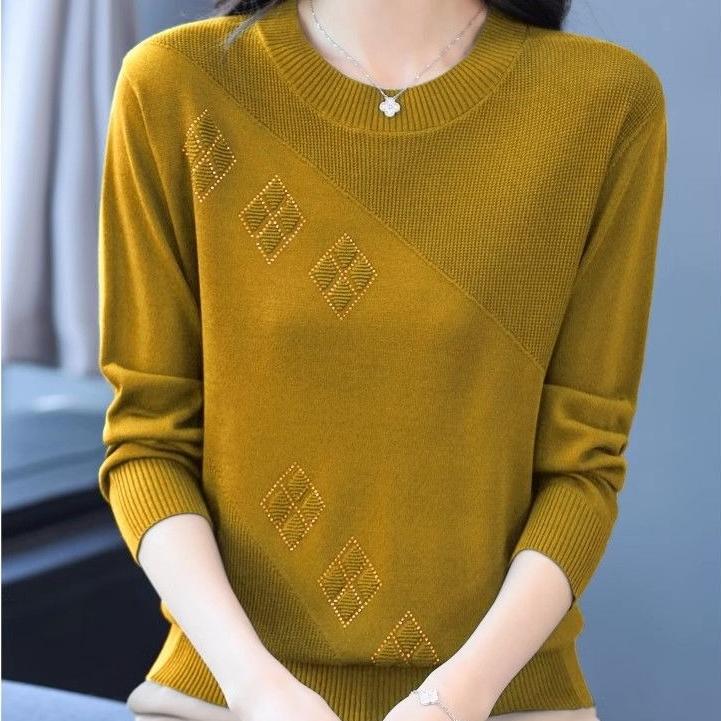 Women's Thin Crew Neck Knit Sweater Spring and Autumn Loose Solid Color Knit Pullover Top