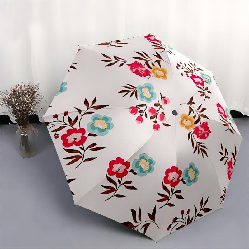 1pc Floral Pattern Automatic Open/Close Umbrella with One-Touch Button, Compact Folding Canopy, Sturdy 8-Rib Windproof Design 013