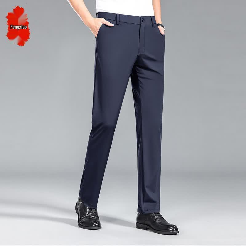 Men s Summer Ice Silk Straight Leg Business Casual Pants 29
