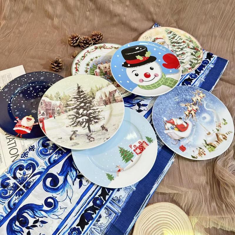 Festive Christmas Cartoon Ceramic Divided Plate Set