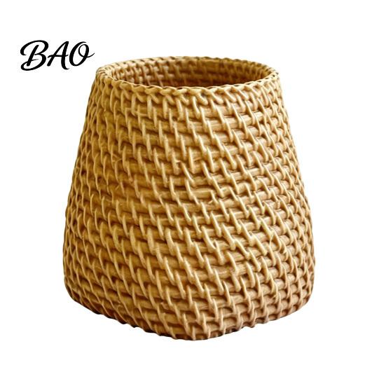 Office Desk Organizer Faux Rattan Pen Holder, Woven Style Makeup Brush Boho Resin Holder Desktop Organizer, Multi-functional Pencil Cup for Home