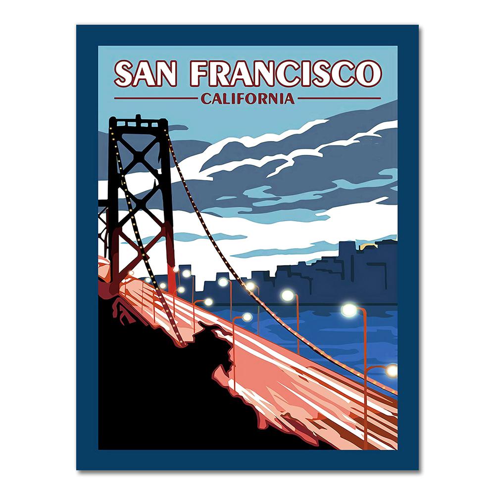 Harbour City San Francisco Travel Poster Canvas Paintings Vintage Wall Kraft Poster Coated Wall Stickers Home Decor Picture Gift