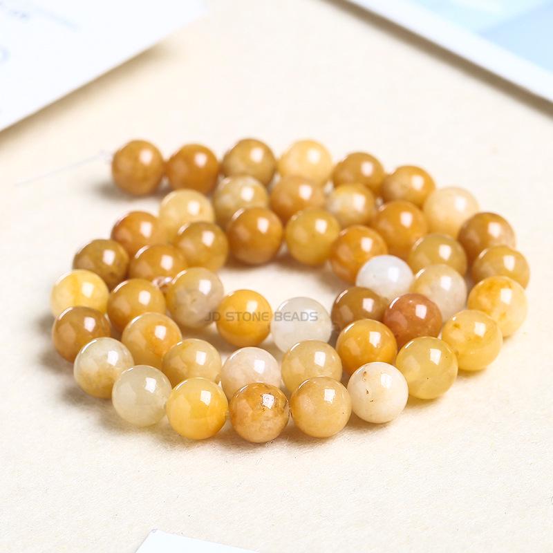 Yellow Chalcedony Round Jade Beads - Loose Semi-finished DIY Jewelry Accessories