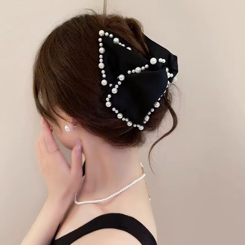 Elegant Retro Satin Bow Hair Clip for Women - Perfect for Low Ponytails and Head Ornaments