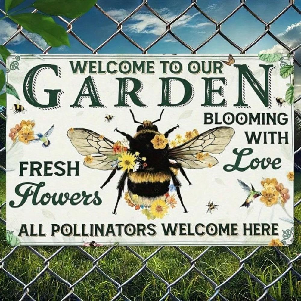 Bee And Flower Metal Sign Wall Decor For Home Garden Yard