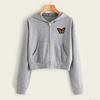 Women Embroidery Butterfly Long Sleeve Zipper Pocket Shirt Hooded Sweatshirt Top