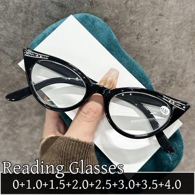 Cat Eye Presbyopia Glasses for Women Men Vintage Finished Anti Blue Light Reading Eyewear Prescription Far Sight Diopter Glasses