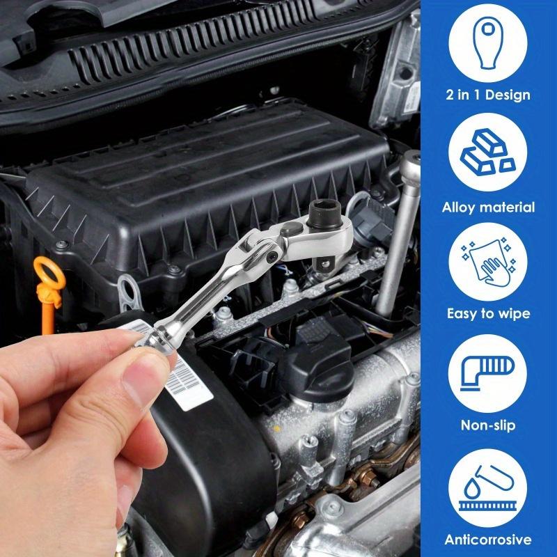 Ratchet Handle Chrome Vanadium Steel 2-in-1 Multi-Purpose Reversible Resilient Head Ratchet Wrench 1/4'' Drive Ratchet Handle