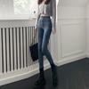 Super high-waisted jeans women's three-button belly nine-point autumn and winter elastic, slim and thin, small feet, pencil pants