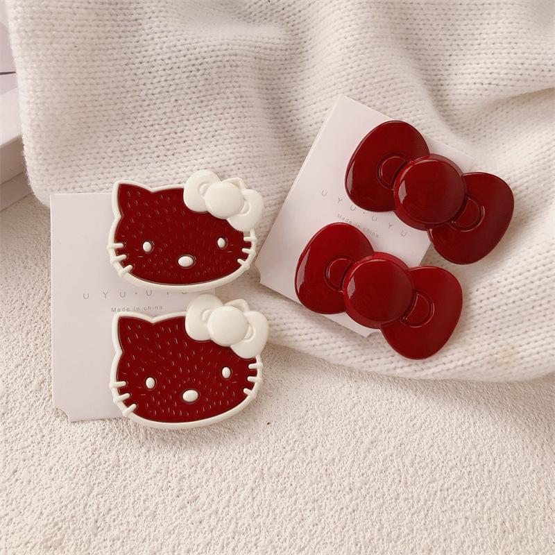Ankola Red Bowknot Kitten Hair Clip for Girls - Sweet Hairpin Accessory