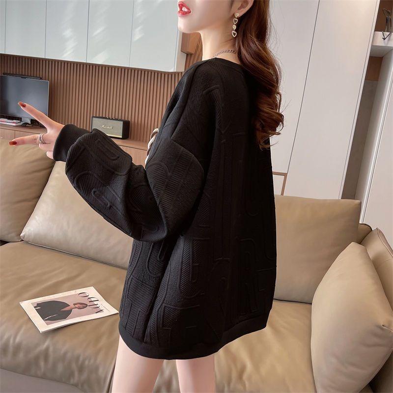 Spring and Autumn New Thin Sweatshirt Women's T-shirt Women's Loose Covering Flesh Large Size Fashionable High-end Women's Outerwear Top Long Sleeve