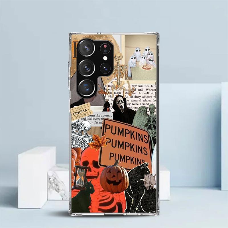 October Fall Halloween Spooky Pumpkin Phone Case For Samsung Galaxy S24 S25 Edge S26 Ultra S22 S23 Plus S21 + S20 FE Soft TPU Ba