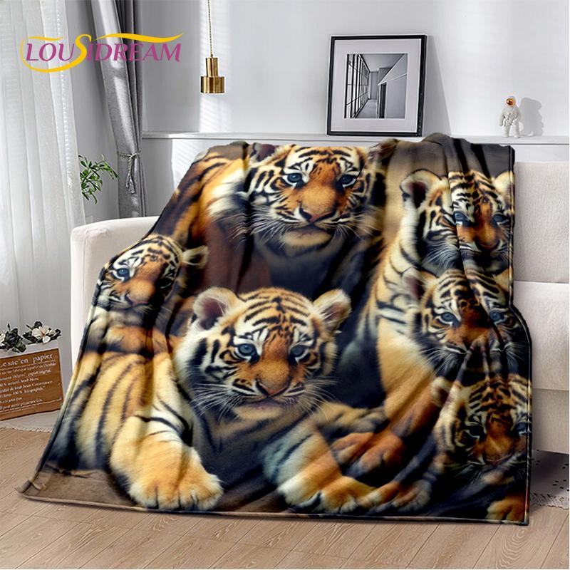 Fierce Tiger Lion Leopard Beast Animal Wildlife Cartoon Blanket,Soft Throw Blanket for Home Bedroom Bed Sofa Picnic Office Cover