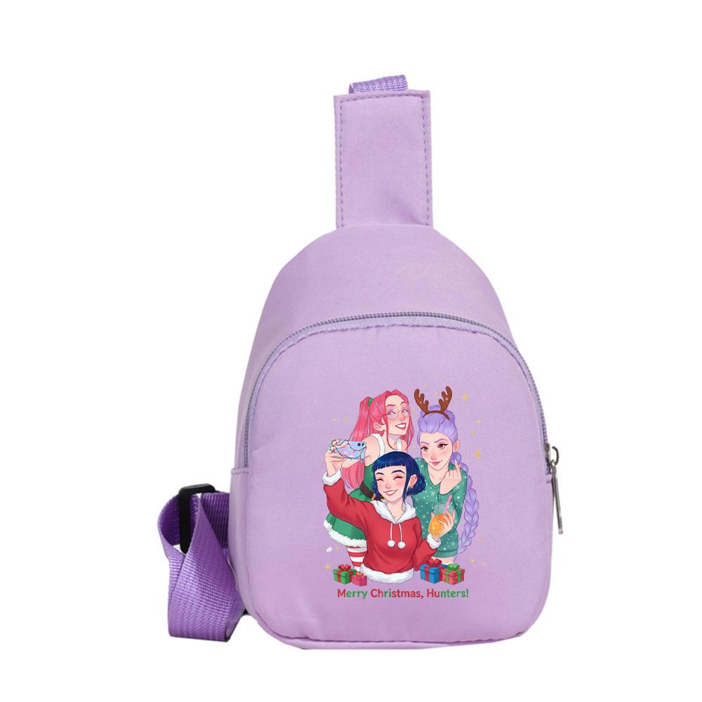 Christmas K-pop Demon Hunters Printed Kawaii Chest Pack for Boy Girl Anime Cartoon Shoulder Bag Students Portable Crossbody Pouch Chest Bag Kid Gift